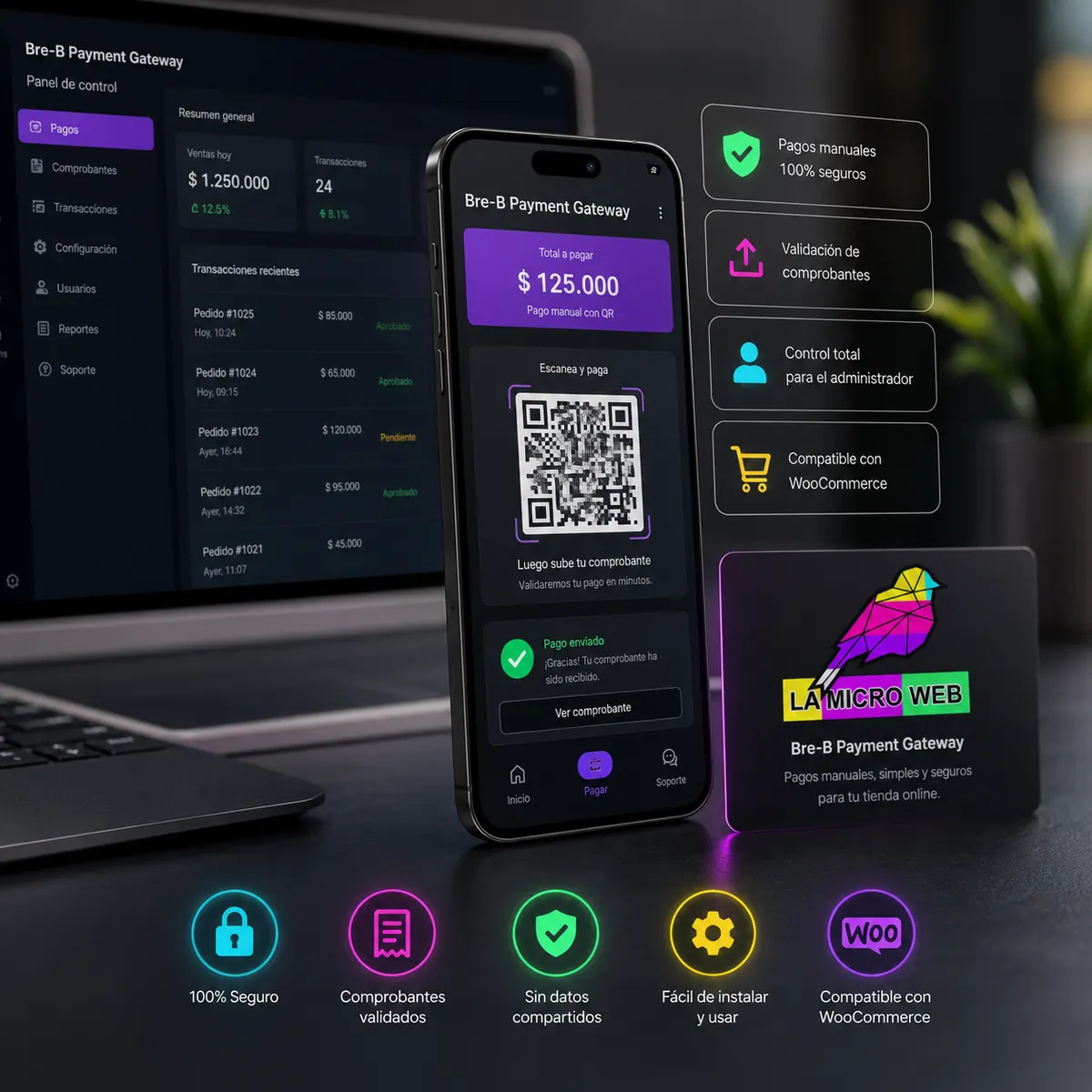 Bre-B Payment Gateway muestra pagos manuales con QR y validación de comprobantes para WooCommerce